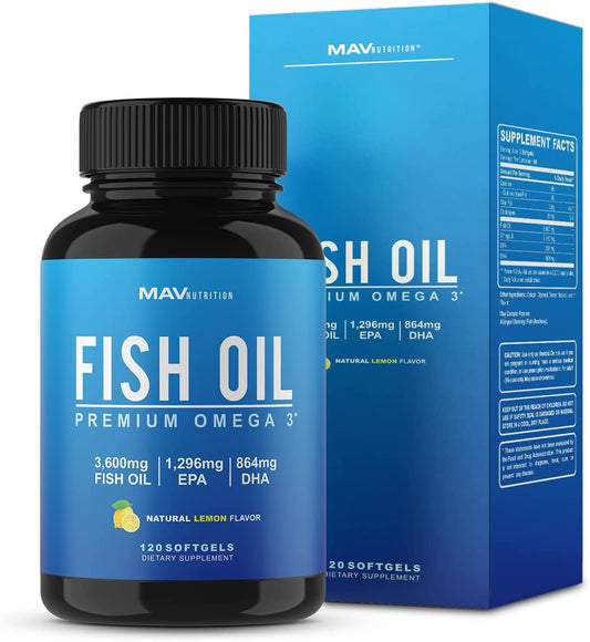 MAV Nutrition Fish Oil 3600 mg Lemon Flavor Soft Gels