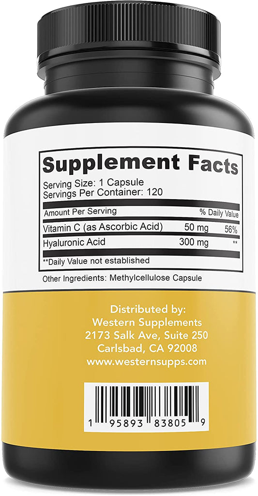 Western Supplements 300mg Pure Hyaluronic Acid Vitamin Supplements